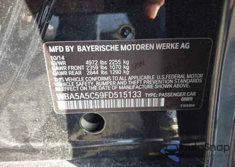 2015 BMW 528I z USA, uszkodzony, nr VIN WBA5A5C59FD515133